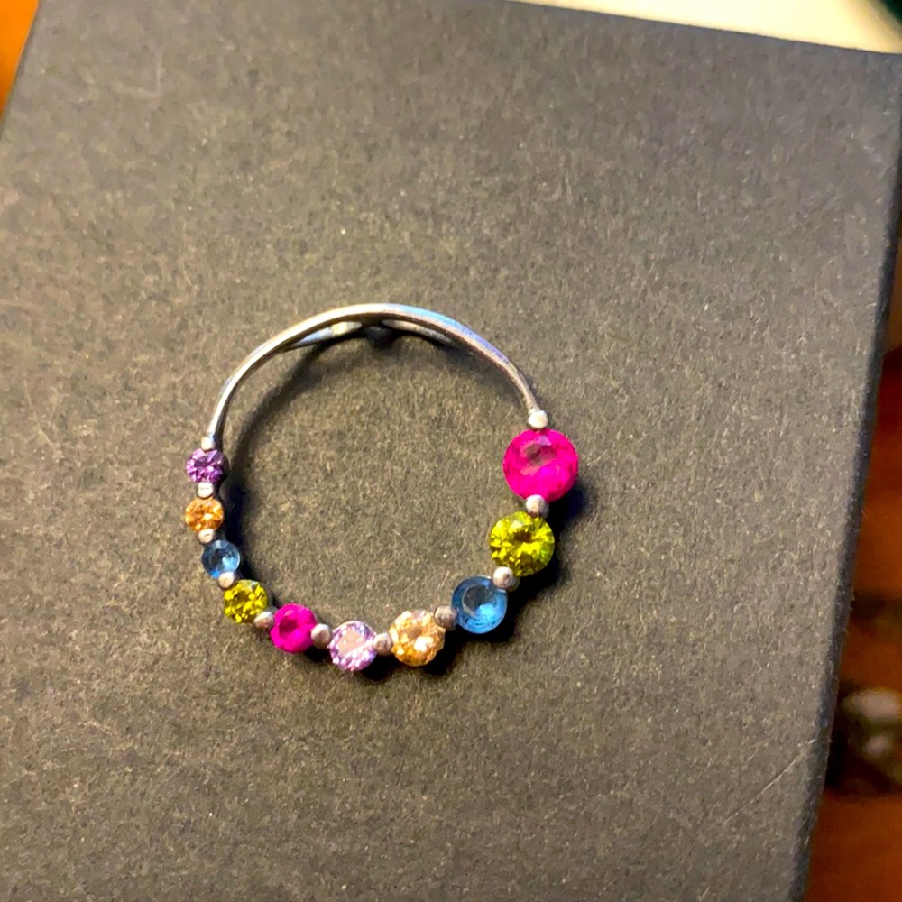 Necklace Charm Round Colorful Jewels Silver